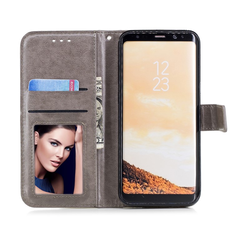 Imprinted Flamingo Wallet Stand Leather Flip Case with Strap for Samsung Galaxy S8+ G955 - Grey-8