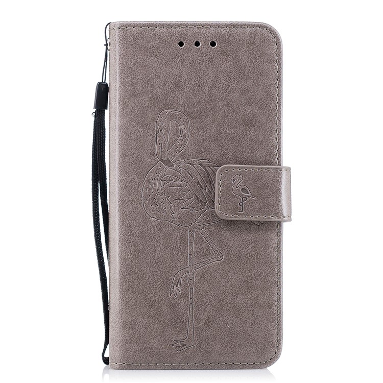 Imprinted Flamingo Wallet Stand Leather Case with Strap for Samsung Galaxy S8 G950 - Grey-2