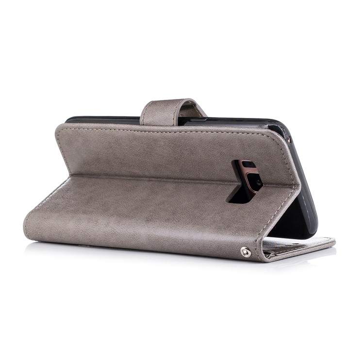 Imprinted Flamingo Wallet Stand Leather Case with Strap for Samsung Galaxy S8 G950 - Grey-4