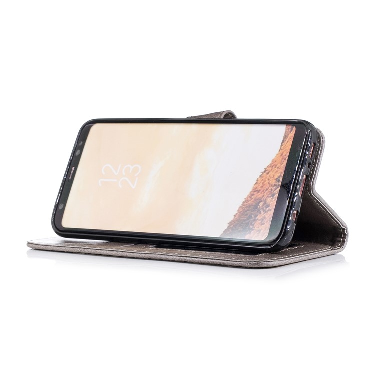 Imprinted Flamingo Wallet Stand Leather Case with Strap for Samsung Galaxy S8 G950 - Grey-5