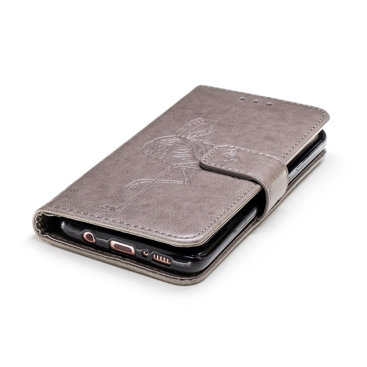 Imprinted Flamingo Wallet Stand Leather Case with Strap for Samsung Galaxy S8 G950 - Grey-6