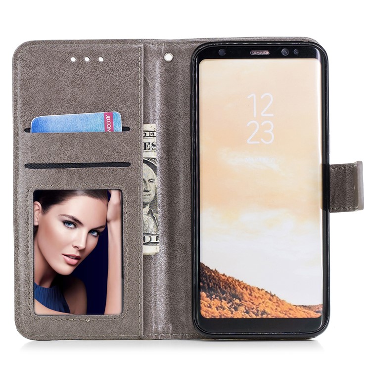 Imprinted Flamingo Wallet Stand Leather Case with Strap for Samsung Galaxy S8 G950 - Grey-8