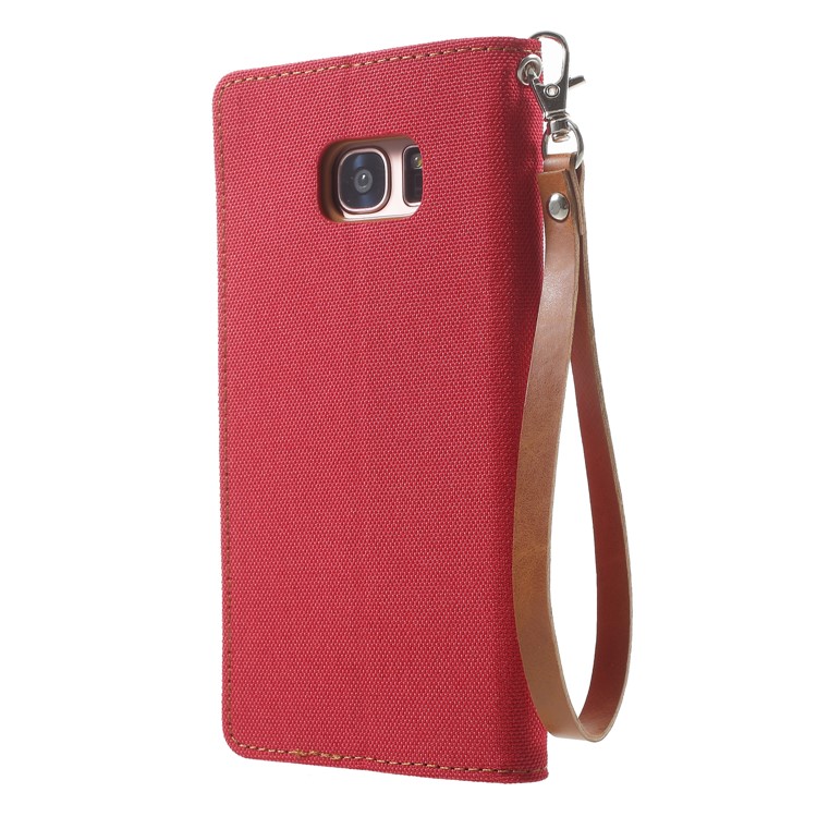 MERCURY GOOSPERY Canvas Wallet Leather Stand Case for Samsung Galaxy S7 edge SM-G935 - Red-2