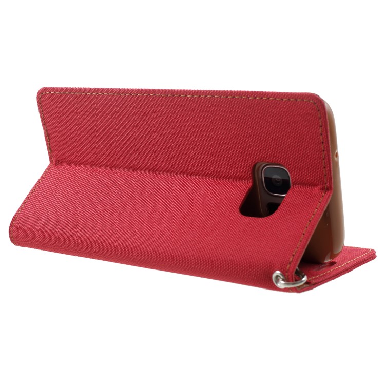 MERCURY GOOSPERY Canvas Wallet Leather Stand Case for Samsung Galaxy S7 edge SM-G935 - Red-5