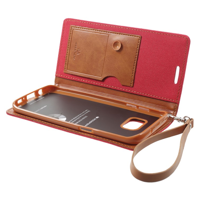 MERCURY GOOSPERY Canvas Wallet Leather Stand Case for Samsung Galaxy S7 edge SM-G935 - Red-6