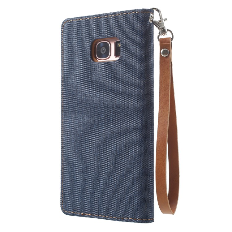 MERCURY GOOSPERY Canvas Card Holder Leather Mobile Phone Cover Shell for Samsung Galaxy S7 edge SM-G935 - Dark Blue-2