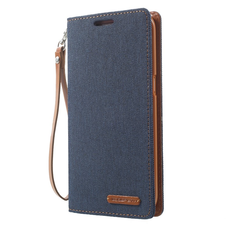 MERCURY GOOSPERY Canvas Card Holder Leather Mobile Phone Cover Shell for Samsung Galaxy S7 edge SM-G935 - Dark Blue-3