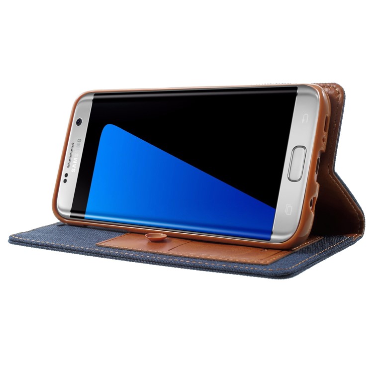 MERCURY GOOSPERY Canvas Card Holder Leather Mobile Phone Cover Shell for Samsung Galaxy S7 edge SM-G935 - Dark Blue-4