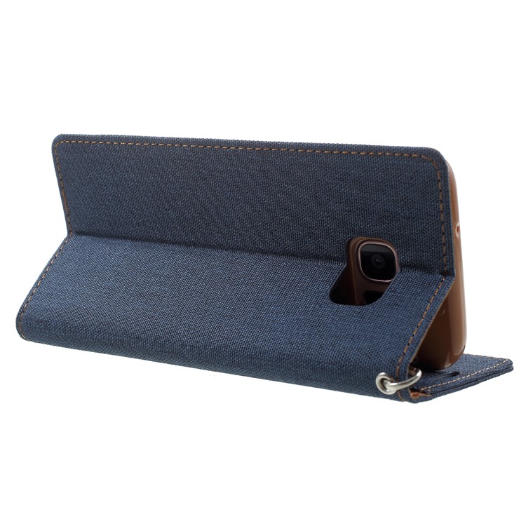 MERCURY GOOSPERY Canvas Card Holder Leather Mobile Phone Cover Shell for Samsung Galaxy S7 edge SM-G935 - Dark Blue-5