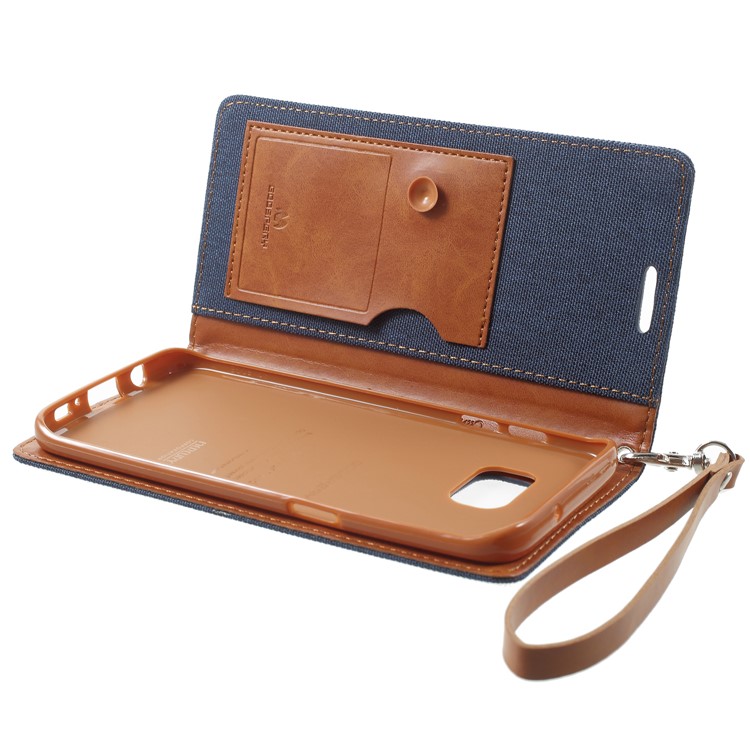 MERCURY GOOSPERY Canvas Card Holder Leather Mobile Phone Cover Shell for Samsung Galaxy S7 edge SM-G935 - Dark Blue-6