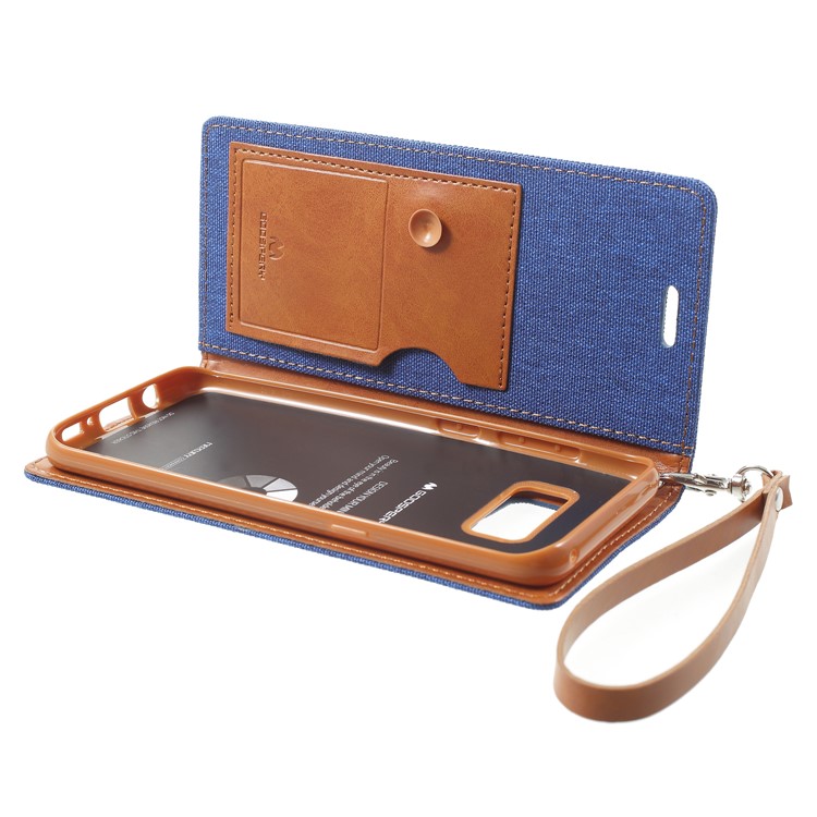 MERCURY GOOSPERY Canvas Flip Card Holder Leather Shell Case for Samsung Galaxy S8 G950 - Blue-6