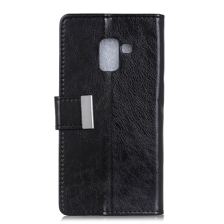 Textured Leather Wallet Case for Samsung Galaxy A8 (2018) - Black-1