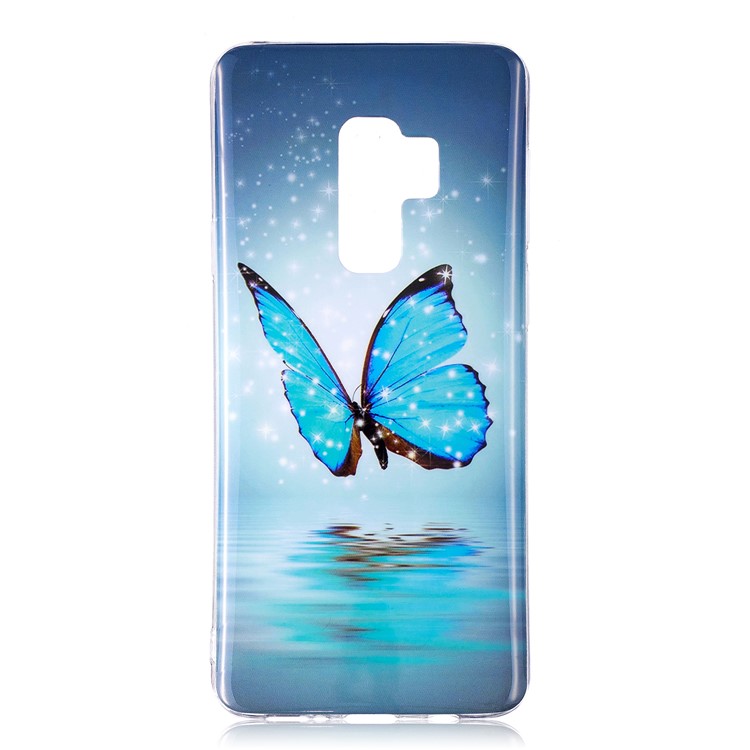 Per Samsung Galaxy S9+ Noctilucent Mottrened IMD TPU Flexible Back Investing - Farfalla Blu Splendente