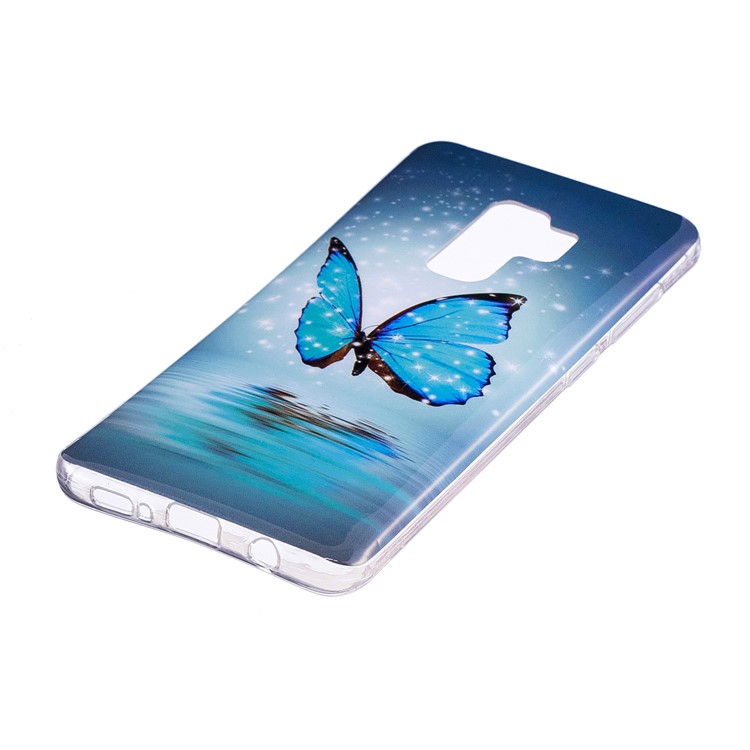 Für Samsung Galaxy S9+ Noctilucent Mustered IMD TPU Flexible Rückengehäuse - Leuchtender Blauer Schmetterling