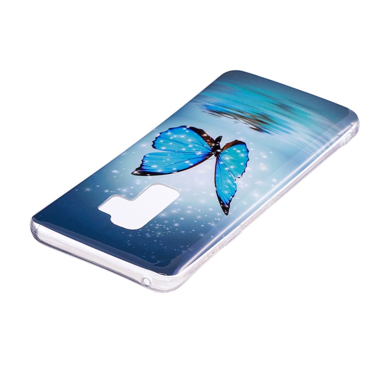 Pour Samsung Galaxy s9 + Noctilucent à Motifs TPU Flexible Back Back - Butfly Bleu Brillant