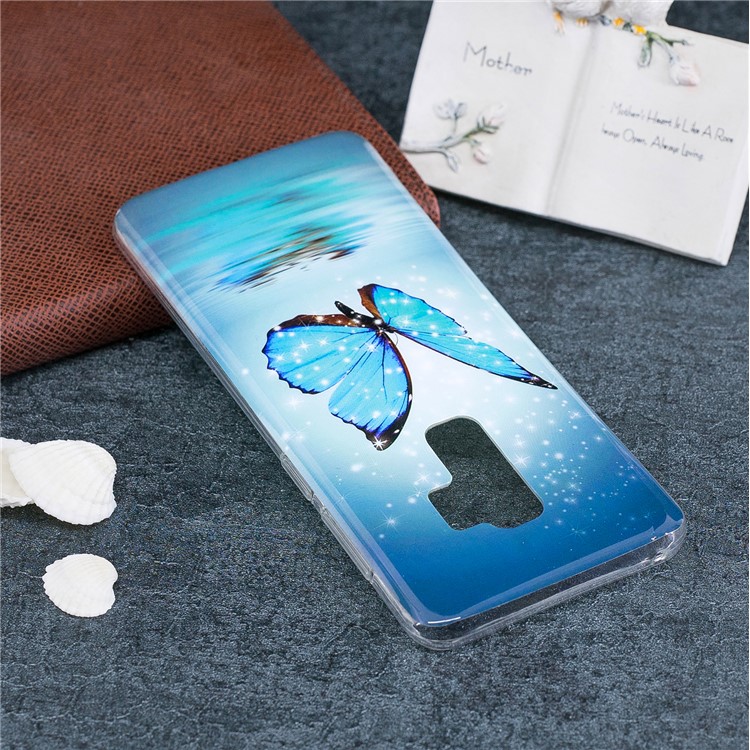 Pour Samsung Galaxy s9 + Noctilucent à Motifs TPU Flexible Back Back - Butfly Bleu Brillant-6