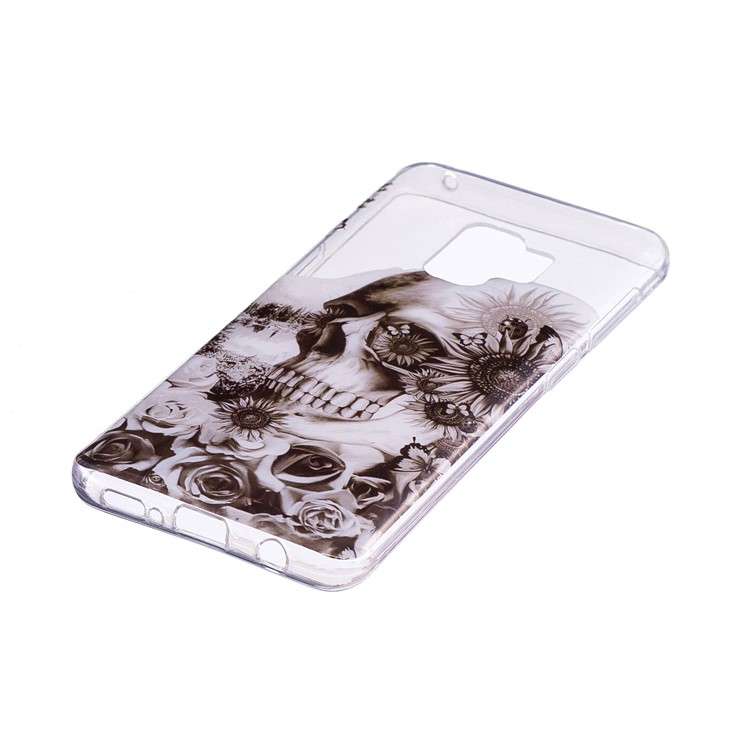 Patterned IMD Soft TPU Mobile Cover Case for Samsung Galaxy S9 - Skull and Daisy-2