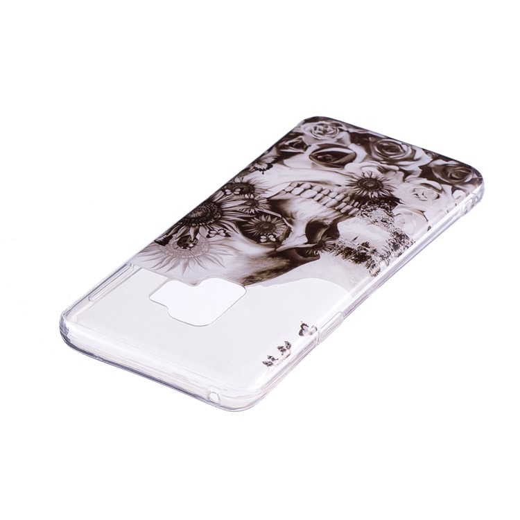 Patterned IMD Soft TPU Mobile Cover Case for Samsung Galaxy S9 - Skull and Daisy-3