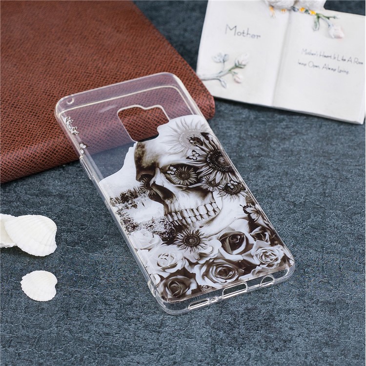 Patterned IMD Soft TPU Mobile Cover Case for Samsung Galaxy S9 - Skull and Daisy-4