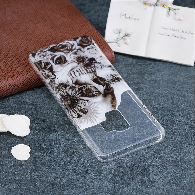Patterned IMD Soft TPU Mobile Cover Case for Samsung Galaxy S9 - Skull and Daisy-5