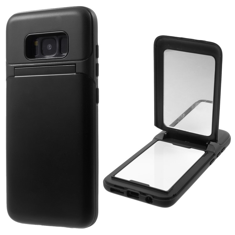 Card Slots Hard PC Back Case with Mirror and Kickstand for Samsung Galaxy S8 G950 - Black-1