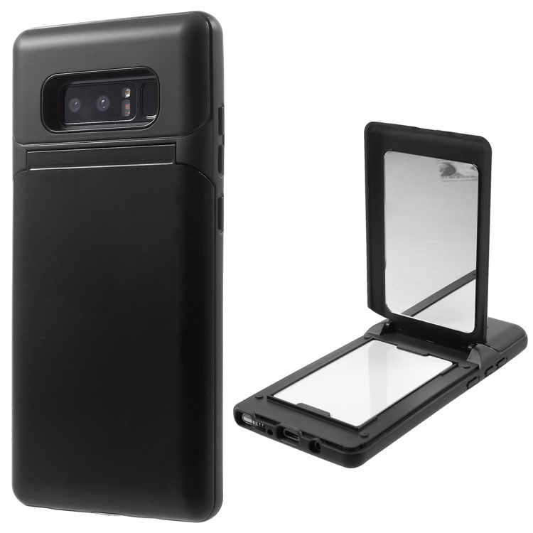 Card Slots Hard PC Back Casing with Mirror and Kickstand for Samsung Galaxy Note 8 SM-N950 - Black-1