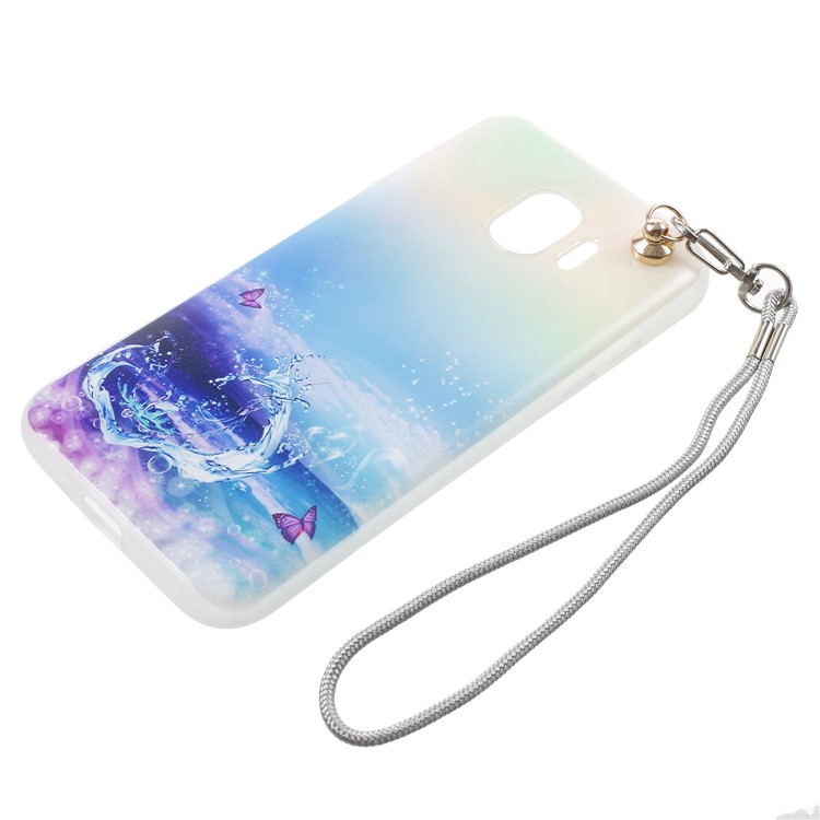 Pattern Printing TPU Gel Cover with Wrist Strap for Samsung Galaxy J2 Pro 2018 - Water and Butterflies-2