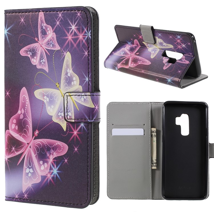 Pattern Printing PU Leather Magnetic Wallet Stand Protective Phone Case for Samsung Galaxy S9+ - Crystal Butterfly-1