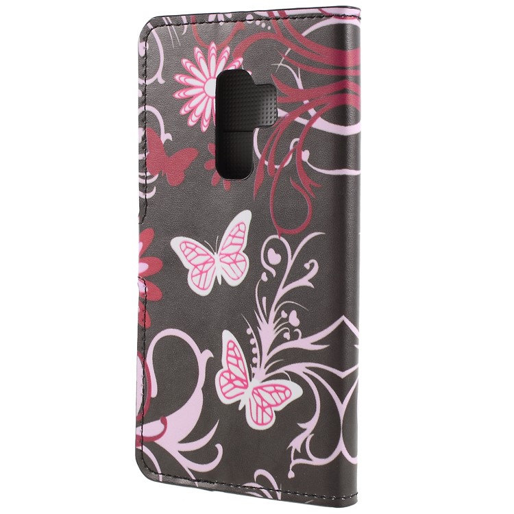 Pattern Printing PU Leather Magnetic Wallet Stand Protective Cover for Samsung Galaxy S9+ - Pink Flower and Butterfly-2