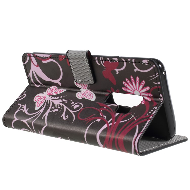 Pattern Printing PU Leather Magnetic Wallet Stand Protective Cover for Samsung Galaxy S9+ - Pink Flower and Butterfly-5
