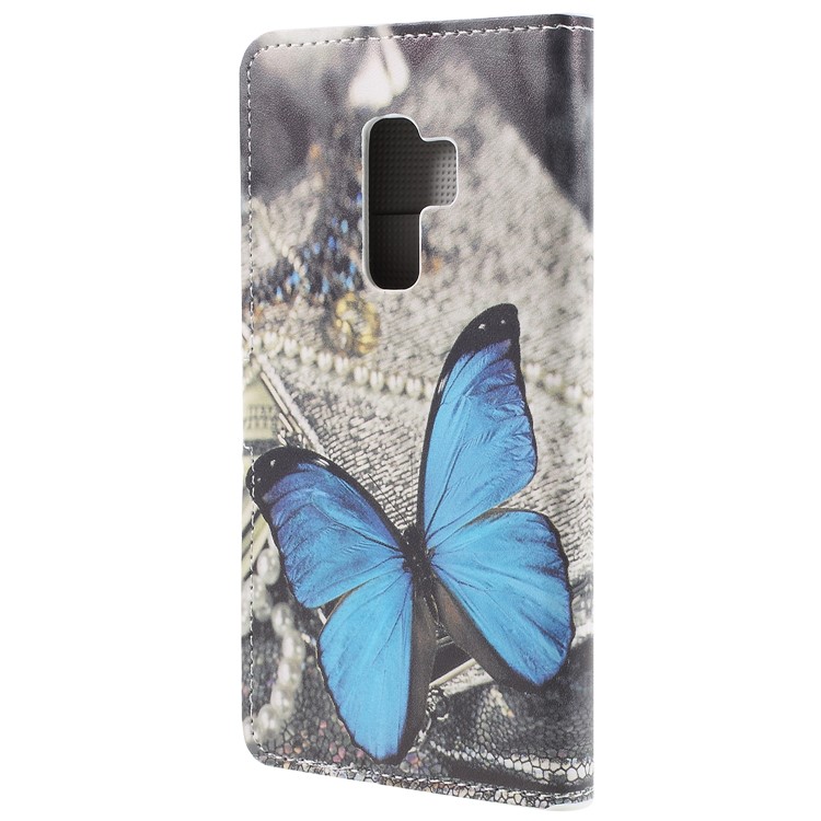Pattern Printing PU Leather Magnetic Wallet Stand Protective Cover Accessory for Samsung Galaxy S9+ - Blue Butterfly-2
