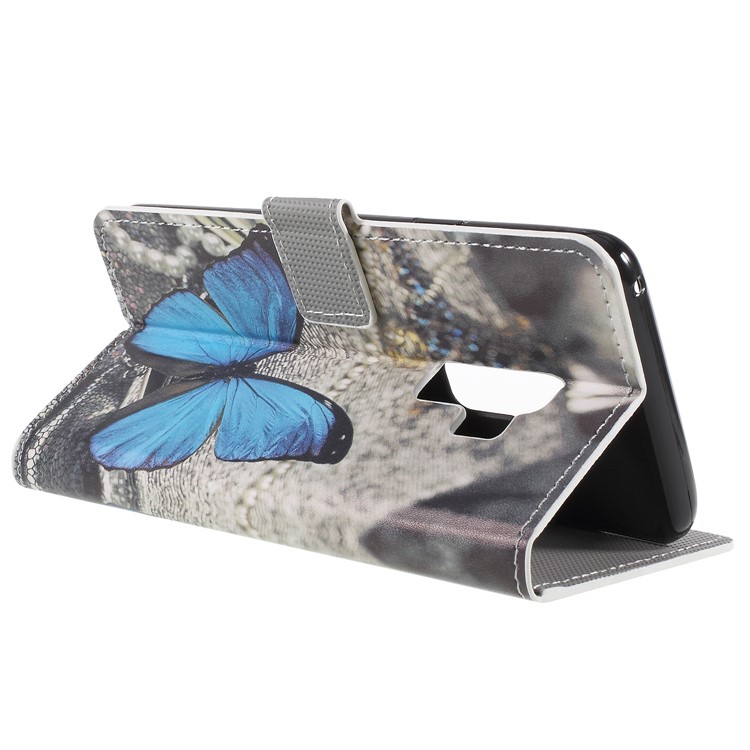 Pattern Printing PU Leather Magnetic Wallet Stand Protective Cover Accessory for Samsung Galaxy S9+ - Blue Butterfly-5