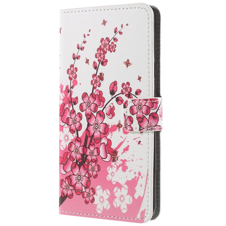 Pattern Printing Leather Magnetic Wallet Stand Flip Cover Protection for Samsung Galaxy S9+ G965 - Pink Flower-1