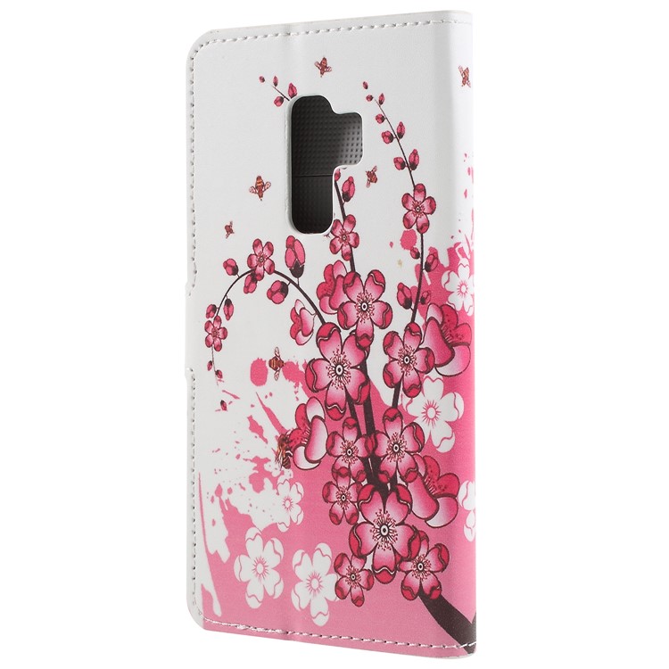 Pattern Printing Leather Magnetic Wallet Stand Flip Cover Protection for Samsung Galaxy S9+ G965 - Pink Flower-2