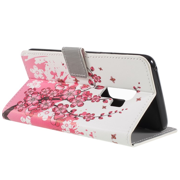 Pattern Printing Leather Magnetic Wallet Stand Flip Cover Protection for Samsung Galaxy S9+ G965 - Pink Flower-5