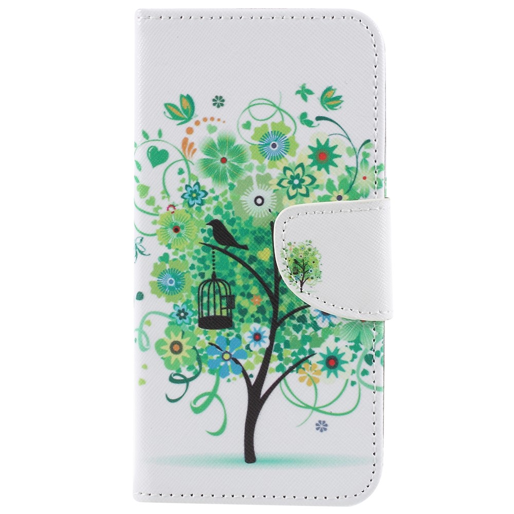 Patterned Cross Texture Wallet Stand PU Leather Folio Phone Case for Samsung Galaxy S9 - Green Flower Tree-3