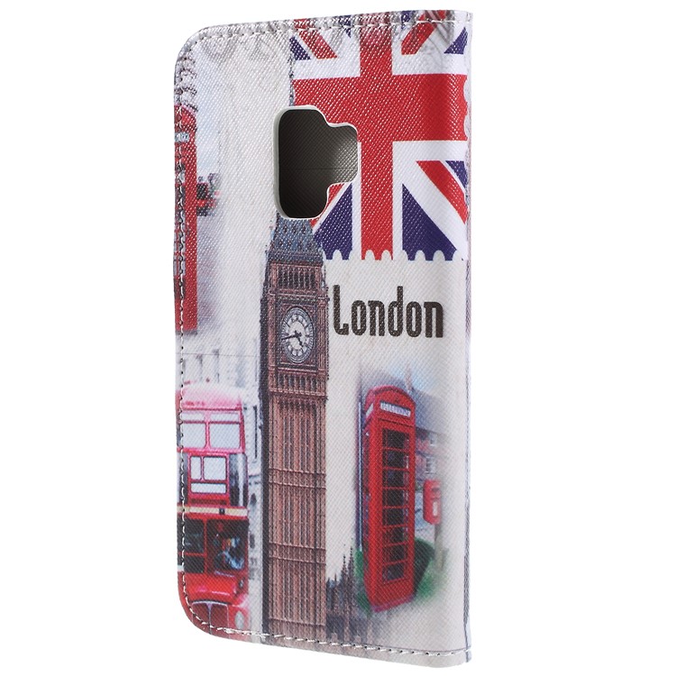 Pattern Printing Cross Texture Leather Stand Wallet Mobile Case for Samsung Galaxy S9 G960 - Big Ben and UK Flag-2