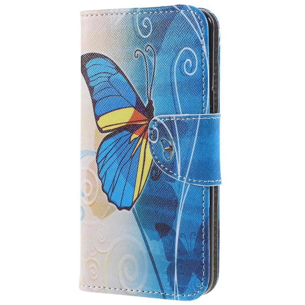 Pattern Printing Cross Grain Wallet Leather Protective Casing with Stand for Samsung Galaxy S9 - Blue and Gold Butterfly-1