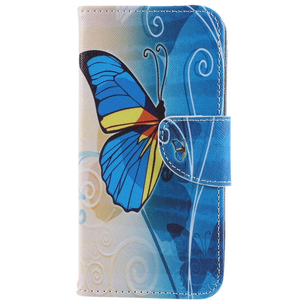 Pattern Printing Cross Grain Wallet Leather Protective Casing with Stand for Samsung Galaxy S9 - Blue and Gold Butterfly-3