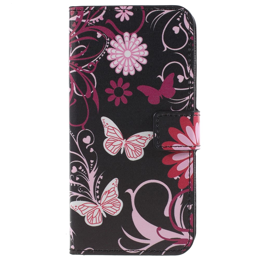 Impressão de Padrões PU Ceartura Magneta Pantela Peleto de Tolo de Pelógio Para Samsung Galaxy S9 - Flor Rosa e Borboleta