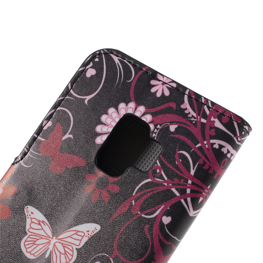 Pattern Printing PU Leather Magnetic Wallet Stand Protective Phone Casing for Samsung Galaxy S9 - Pink Flower and Butterfly-6