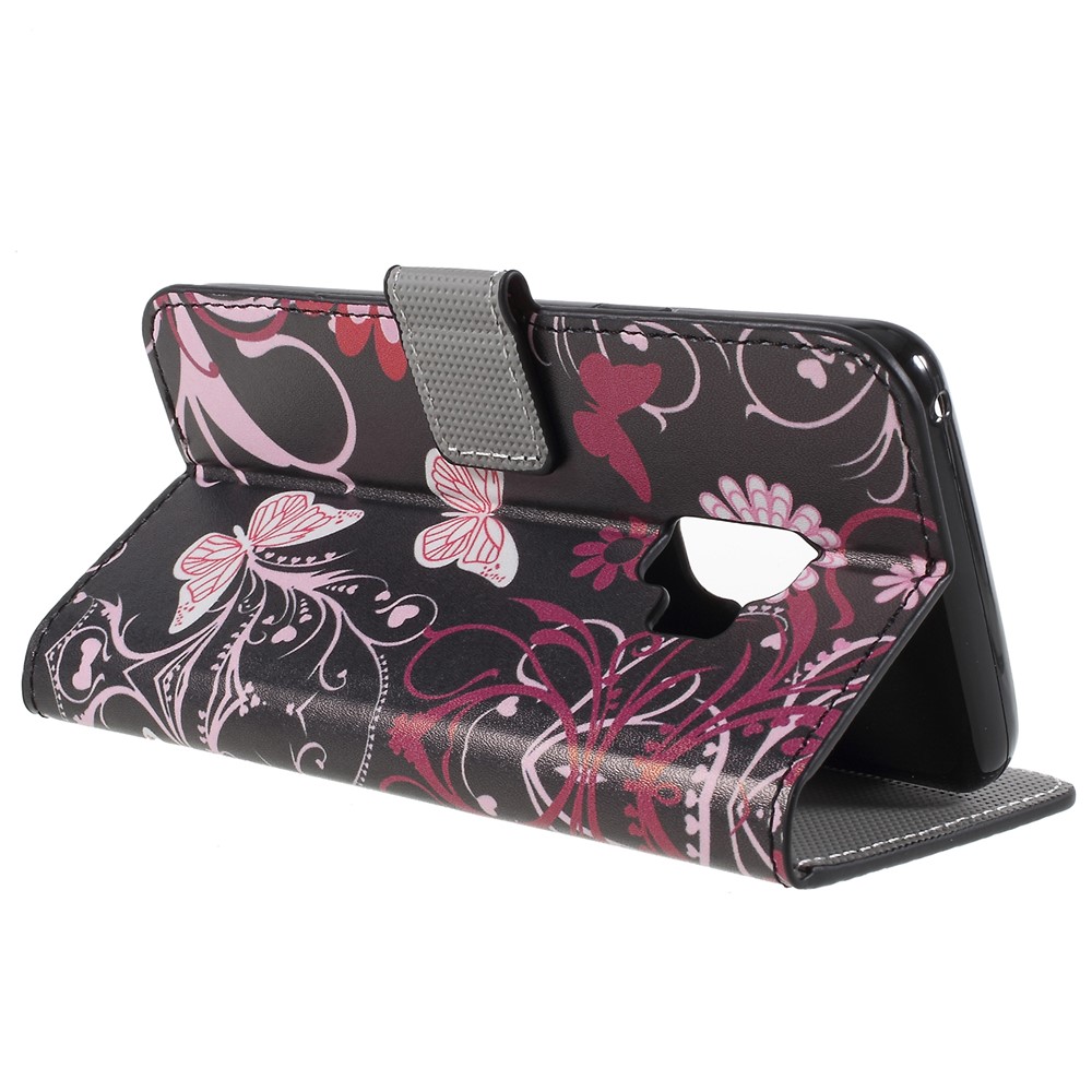 Pattern Printing PU Leather Magnetic Wallet Stand Protective Phone Casing for Samsung Galaxy S9 - Pink Flower and Butterfly-9