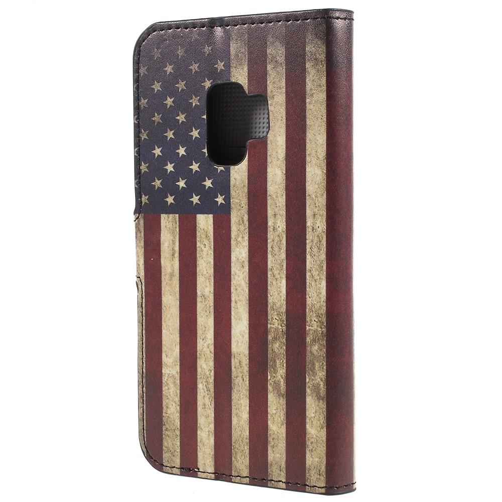 Pattern Printing PU Leather Magnetic Wallet Stand Protective Phone Casing Cover for Samsung Galaxy S9 - Flag of America-2