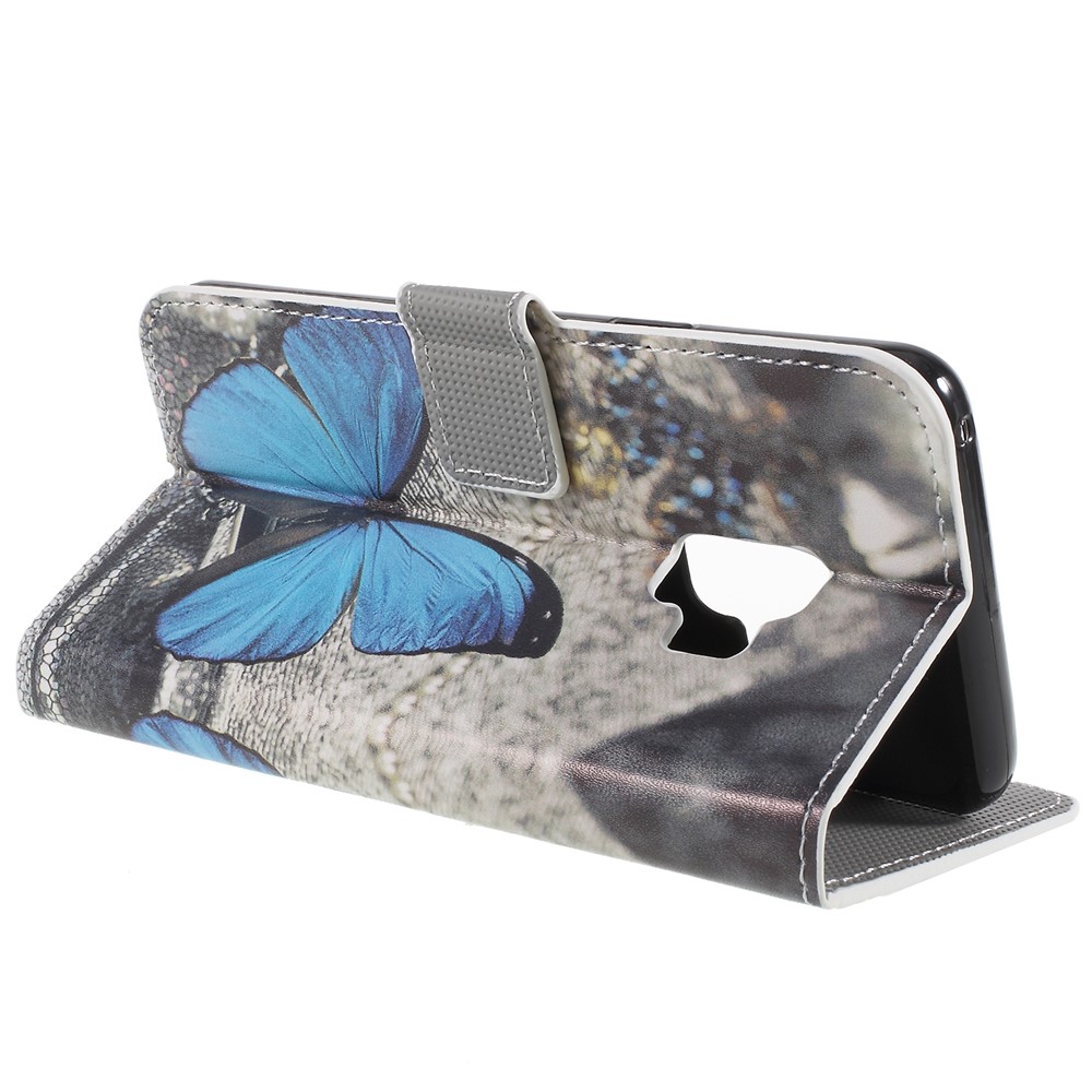 Pattern Printing PU Leather Magnetic Wallet Stand Protective Phone Casing Shell for Samsung Galaxy S9 - Blue Butterfly-5