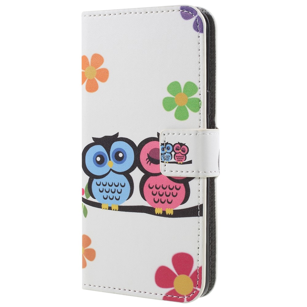 Pattern Printing PU Leather Magnetic Wallet Stand Protective Phone Accessory Case for Samsung Galaxy S9 - Owl Couple-1