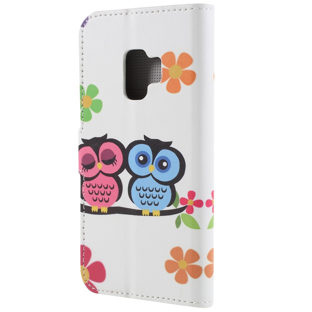 Pattern Printing PU Leather Magnetic Wallet Stand Protective Phone Accessory Case for Samsung Galaxy S9 - Owl Couple-2