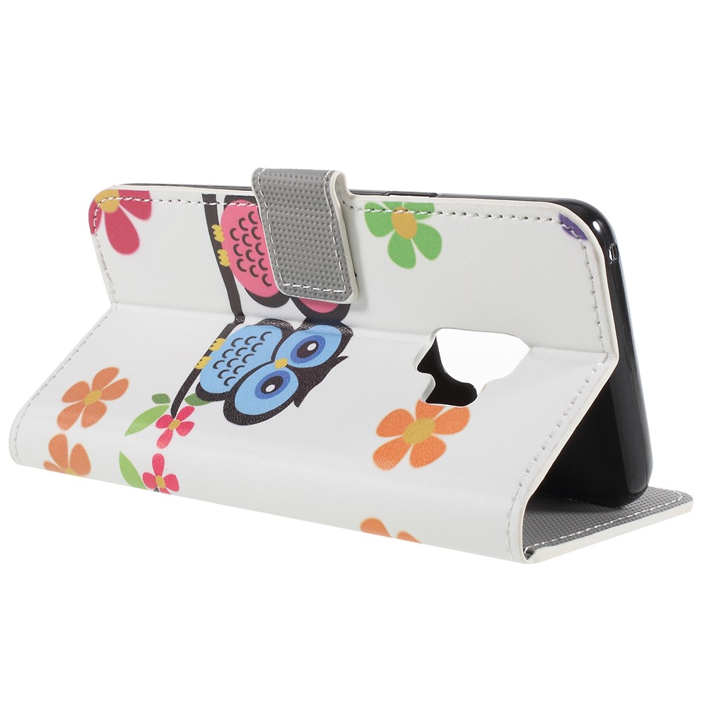 Pattern Printing PU Leather Magnetic Wallet Stand Protective Phone Accessory Case for Samsung Galaxy S9 - Owl Couple-5