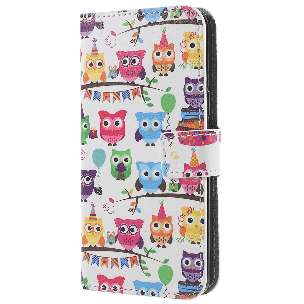 Pattern Printing PU Leather Magnetic Wallet Stand Protective Phone Protection Casing for Samsung Galaxy S9 - Owl Family-1