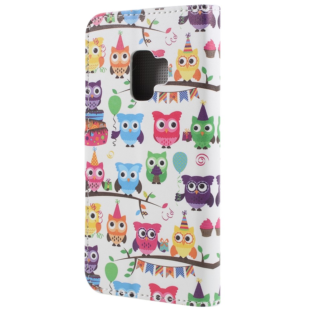 Pattern Printing PU Leather Magnetic Wallet Stand Protective Phone Protection Casing for Samsung Galaxy S9 - Owl Family-2