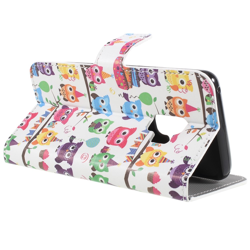 Pattern Printing PU Leather Magnetic Wallet Stand Protective Phone Protection Casing for Samsung Galaxy S9 - Owl Family-5